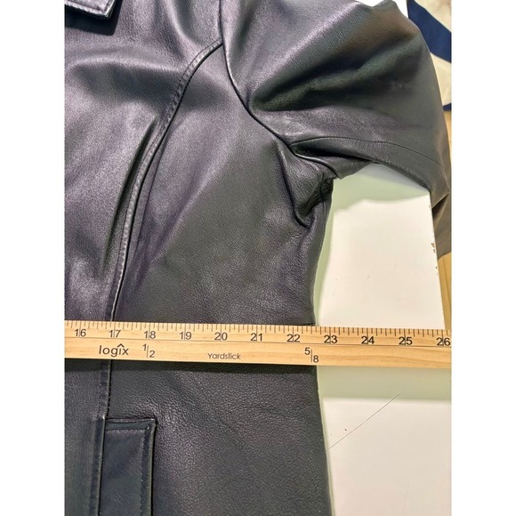Y2K Genuine Leather Jacket Womens 1X Black 90s Minimalist Whimsy Sleek Classic - Picture 15 of 16
